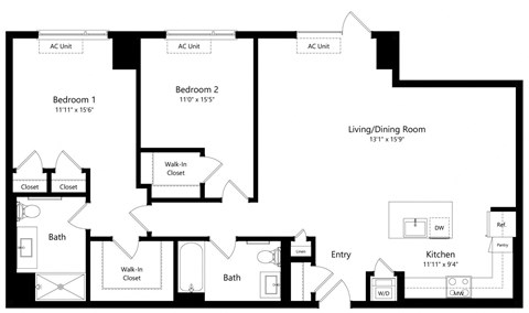 Two Bedroom Floor Plan at One East Harlem Luxury Apartments in East Harlem NY